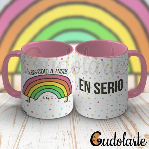 taza personalizada los odio a todos 01 - interior y mango color rosa