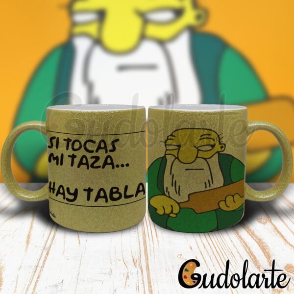 taza glitter personalizada si tocas mi taza hay tabla