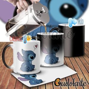 taza mágica cerámica personalizada Sticth pensando en el amor