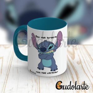 taza cerámica personalizada Sticth ternura interior y mango celestes