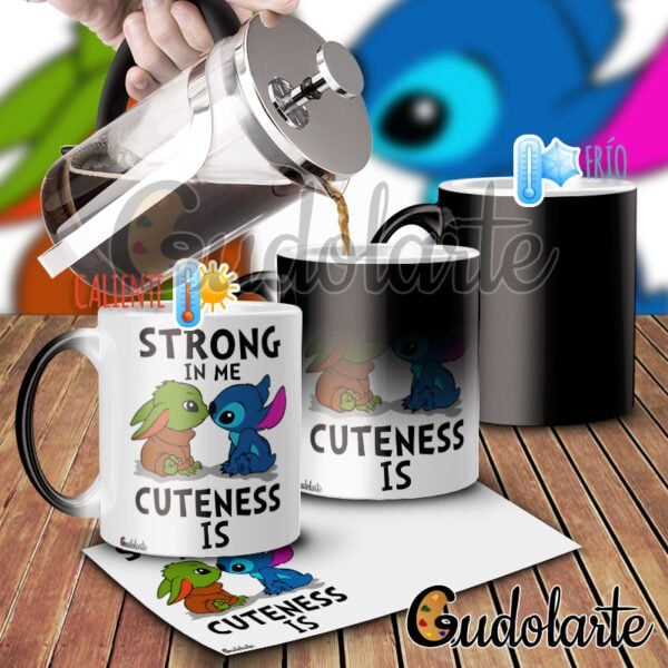 Taza mágica cerámica personalizada Yoda y Stitch