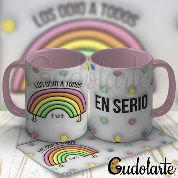 taza de cerámica los odio a todos efecto inflado, interior y mango color rosa