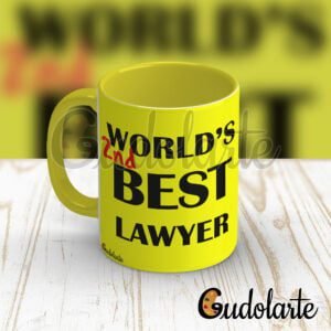 Taza cerámica personalizada World's 2nd best lawyer con interior y mango color amarillo