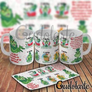 Taza de cerámica personalizada Grinch revisa su agenda.