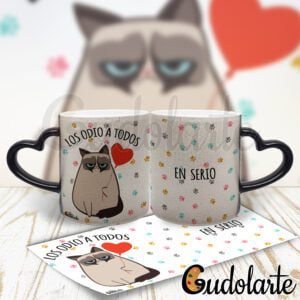 Taza mágica glitter asa corazón personalizada los odio a todos 03.