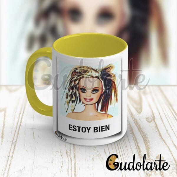 Taza cerámica personalizada Barbie - Estoy bien amarilla